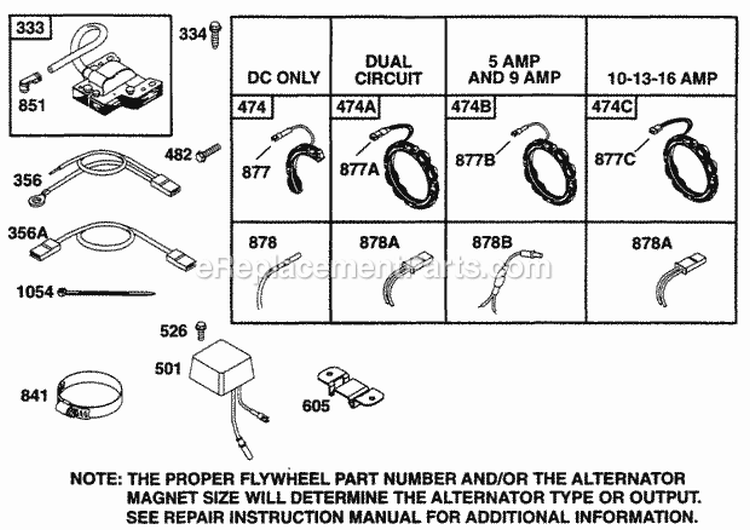 Elect Diagram and Parts List for 256702-0100-01  Briggs and Stratton Engine